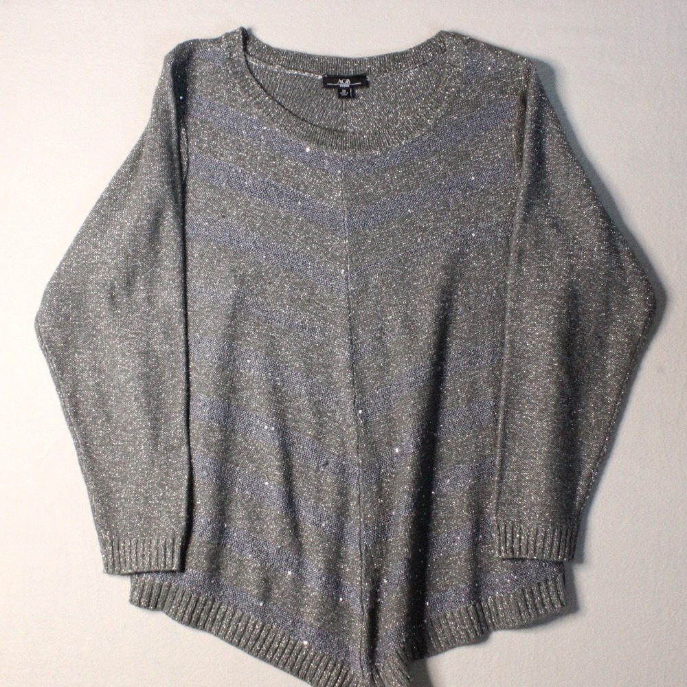 AGB Women's 3X Gray Metallic Lightweight Knit Sweater Long Sleeve Plus Size